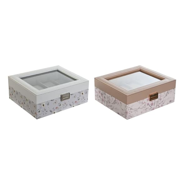 Box för klockor DKD Home Decor Blå Ljusrosa Glas 22,5 x 19,5 x 9,5 cm (2 antal)