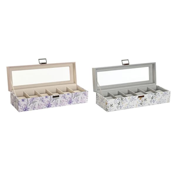 Klockförvaringsbox DKD Home Decor Vit Grå Lila Ljusrosa Glas 33 x 11 x 9 cm (2 antal)