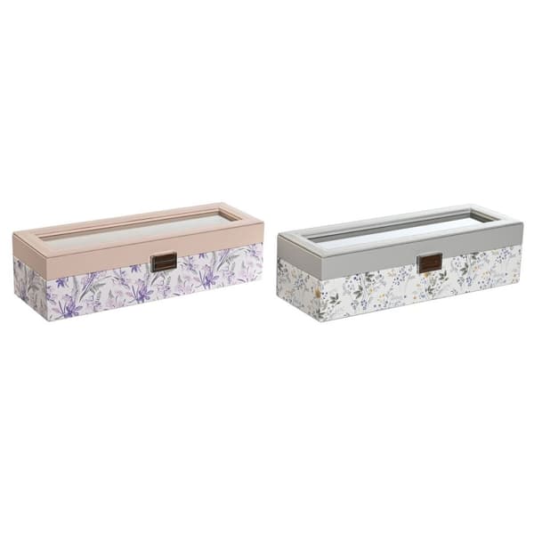 Klockförvaringsbox DKD Home Decor Vit Grå Lila Ljusrosa Glas 33 x 11 x 9 cm (2 antal)