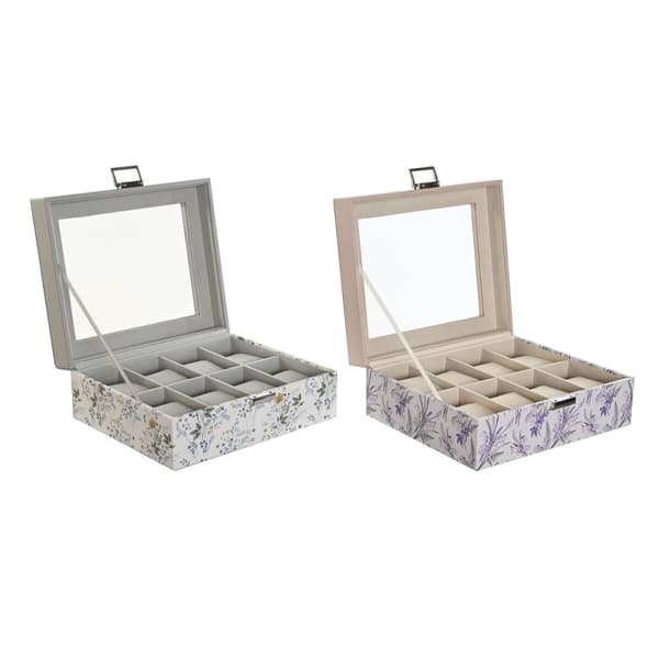 Klockförvaringsbox DKD Home Decor Vit Grå Lila Ljusrosa PVC Glas 22,5 x 19,5 x 9,5 cm (2 antal)