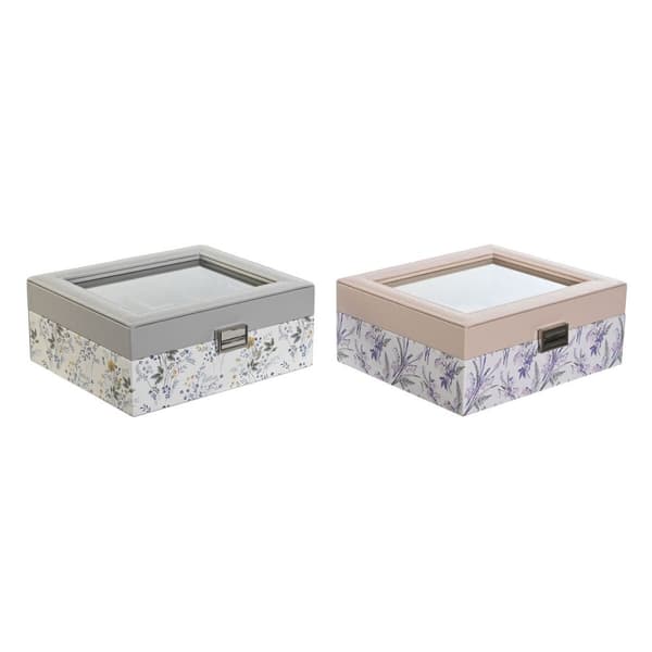 Klockförvaringsbox DKD Home Decor Vit Grå Lila Ljusrosa PVC Glas 22,5 x 19,5 x 9,5 cm (2 antal)
