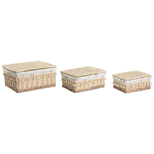 Vasketøjskurv Home ESPRIT Natur flet Shabby Chic 42 x 33 x 20 cm 3 Dele