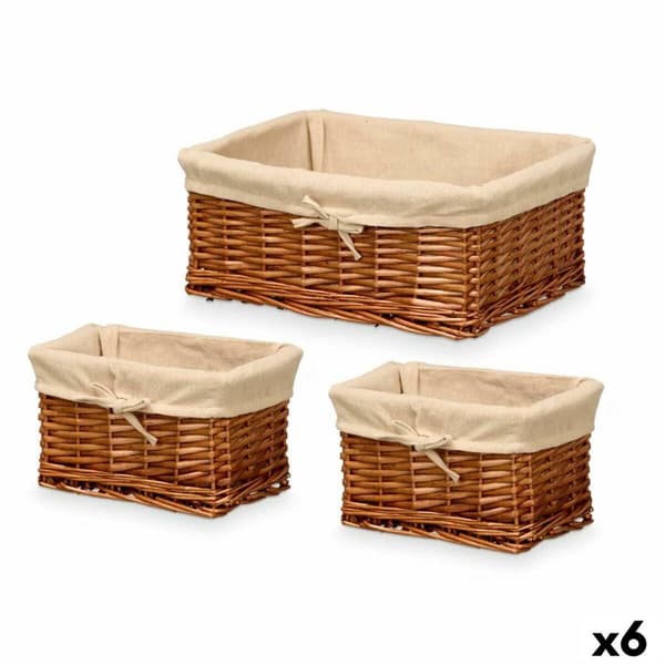 Set med kurve Kipit HX31449S/3 Natur Polyester flet Klæde 50 % bomuld 39 x 16 x 30 cm (6 enheder)