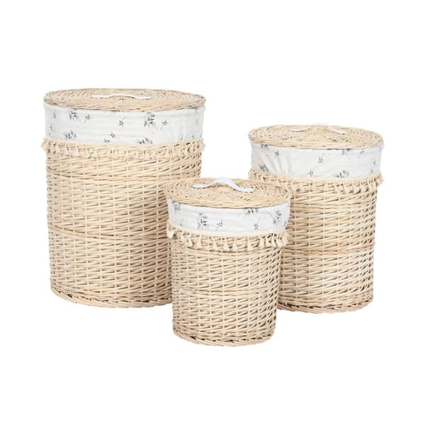 Pyykkikori Home ESPRIT Luonnollinen korihuonekalut Shabby Chic 45 x 45 x 55 cm 3 Kappaletta