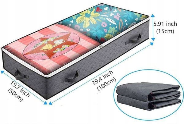 PÄIVÄVAATTEIDEN SÄILYTYSSUOJA TYYNYJEN JA HUOPPOJEN SÄILYTYKSEEN SÄNGYN ALLE 100x50x18cm