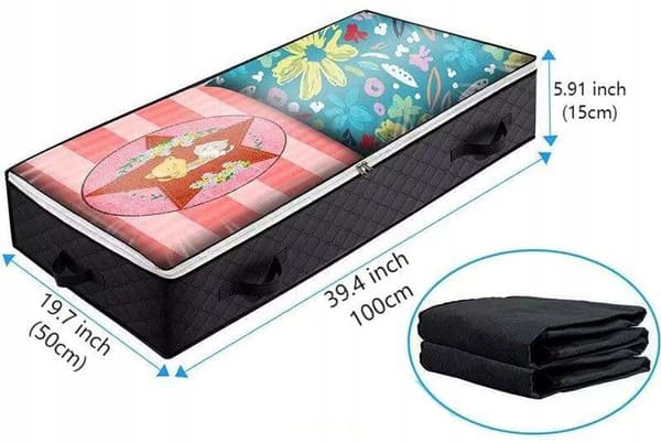 PÄIVÄVAATTEIDEN SÄILYTYSSUOJA TYYNYJEN JA HUOPPOJEN SÄILYTYKSEEN SÄNGYN ALLE 100x50x18cm
