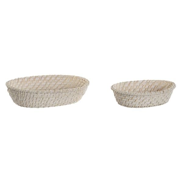 Kurvesæt Home ESPRIT Hvid Natur Bambus Spanskrør 29 x 22 x 7 cm