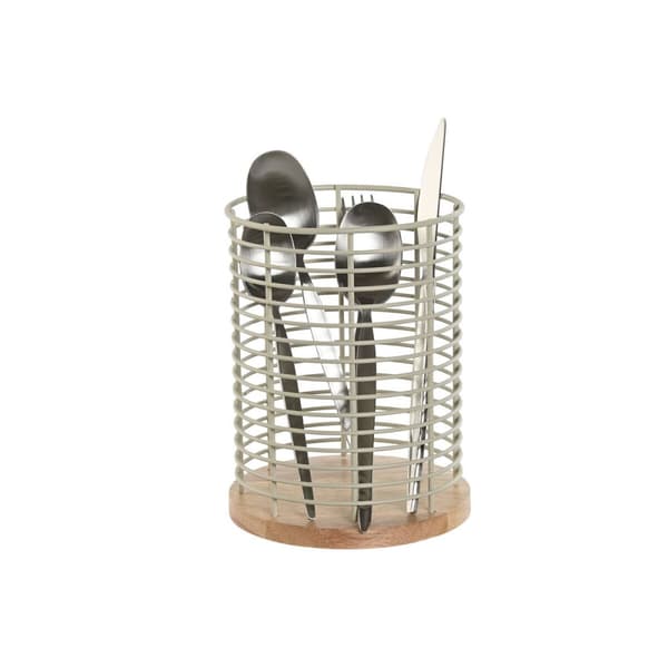 Bestikkurv Home ESPRIT Beige Grå Naturell Metall Gummitre 13,5 x 13,5 x 17 cm (2 enheter)