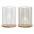 Miniatyrbilde 1 av 4: Bestikkurv Home ESPRIT Beige Grå Naturell Metall Gummitre 13,5 x 13,5 x 17 cm (2 enheter)