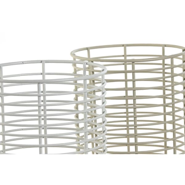 Bestickkorg Home ESPRIT Beige Grå Naturell Metall Gummiträ 13,5 x 13,5 x 17 cm (2 antal)