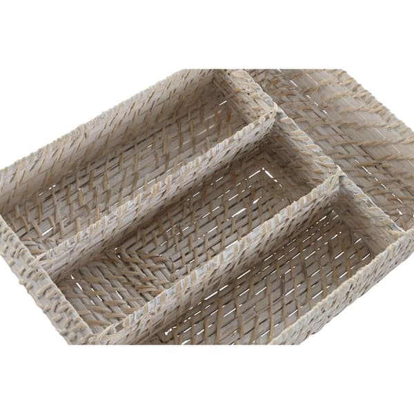 Besticks-sortering Home ESPRIT Vit Naturell Bambu 34 x 24 x 6 cm