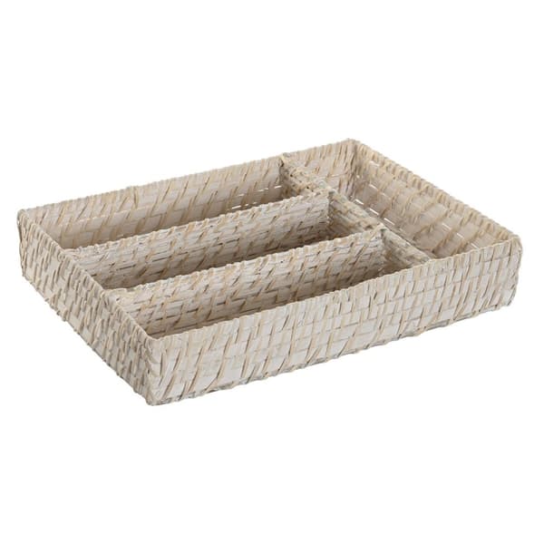 Besticks-sortering Home ESPRIT Vit Naturell Bambu 34 x 24 x 6 cm