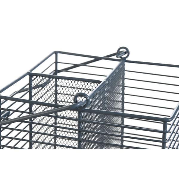 Bestickkorg DKD Home Decor Blå Vit Metall Gummiträ 18 x 18 x 15 cm (2 antal)