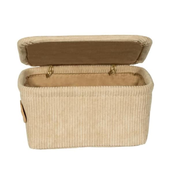 WENKO förvaringskorg med lock ALENA, förvaringslåda i sammet, behållare för badrum, kontor, 19 x 10 x 14 cm, beige
