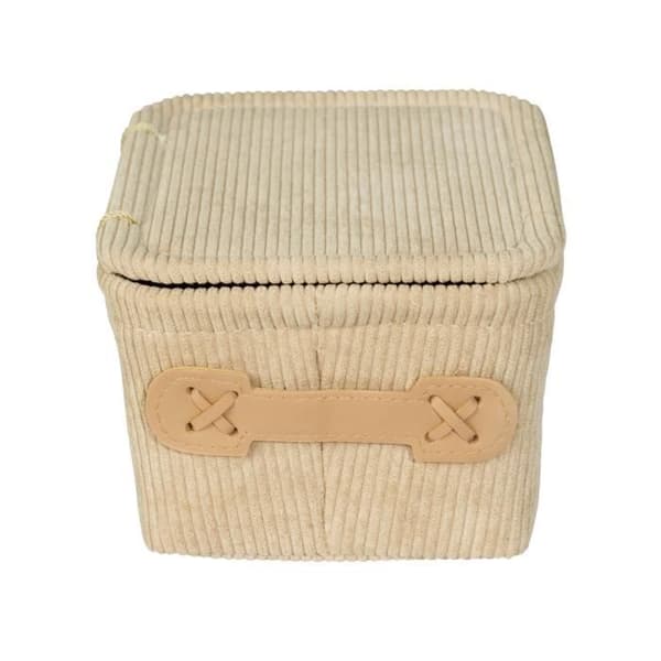 WENKO förvaringskorg med lock ALENA, förvaringslåda i sammet, behållare för badrum, kontor, 19 x 10 x 14 cm, beige