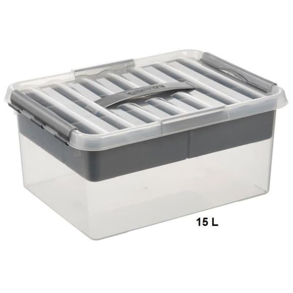 Förvaringslåda - Ej specificerad - Stor - 15 Liter - Transparent - Grå