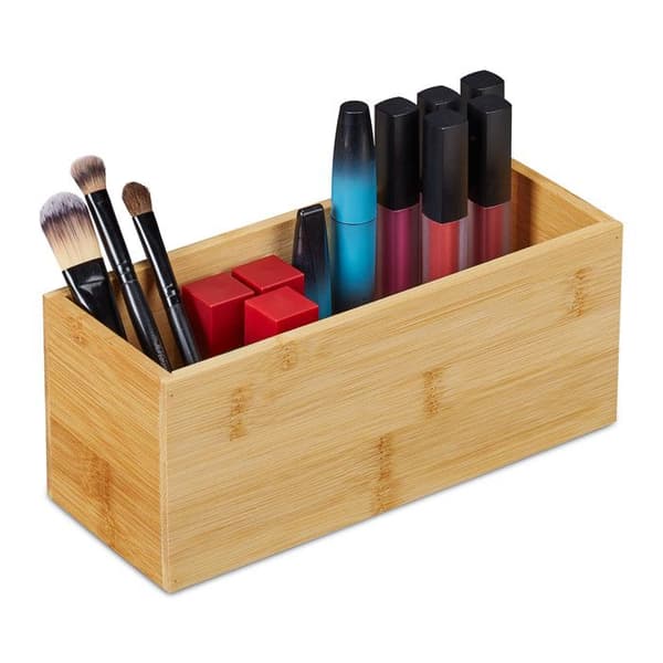Relaxdays Förvaringsbox i Bambu, Utan Lock, HxBxD: 7x15x15 cm, För Kök, Badrum, Kontor, Natur