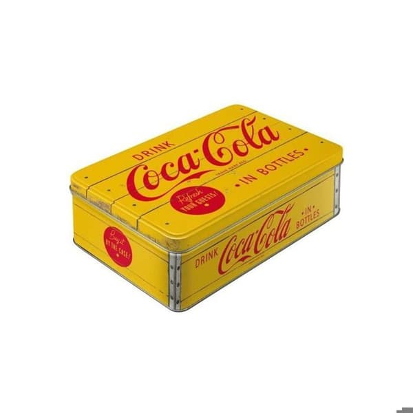 Platt metalllåda - Coca-Cola - Gul och röd - 23 x 16 x 7.5 cm - Metall - Både för honom och henne