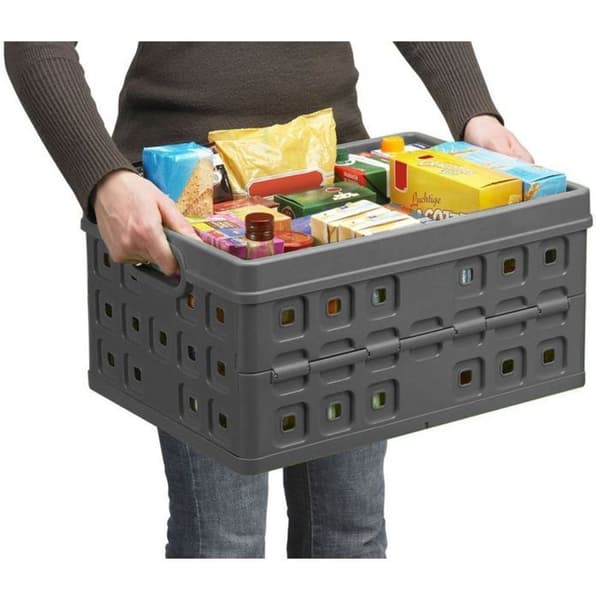 Fällbar transportlåda - Robust plast - 46 liter - Gråsvart - 54x38x26,5 cm - Fällbar
