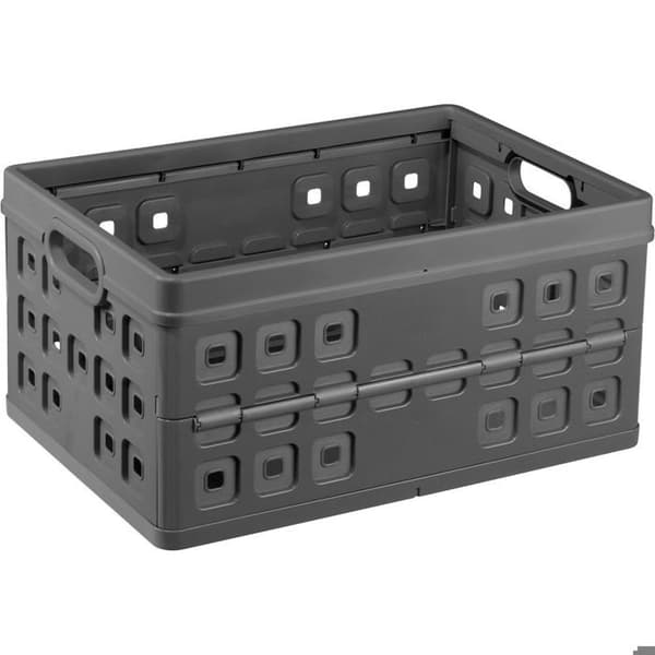 Fällbar transportlåda - Robust plast - 46 liter - Gråsvart - 54x38x26,5 cm - Fällbar