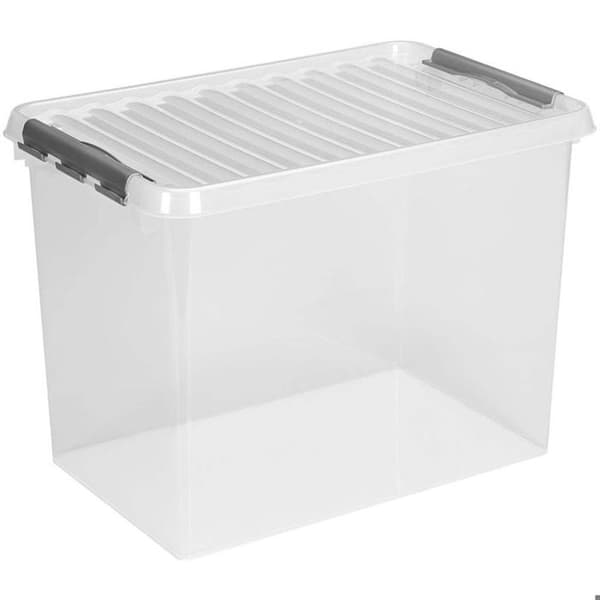 Transparent plastlåda (H)420x(L)600x(l)400mm grå stängning (SUNWARE QLINE Box 72L)