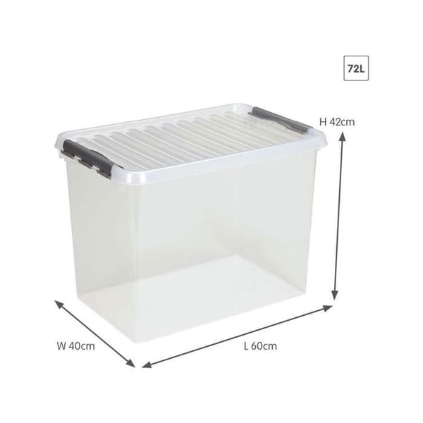 Transparent plastlåda (H)420x(L)600x(l)400mm grå stängning (SUNWARE QLINE Box 72L)