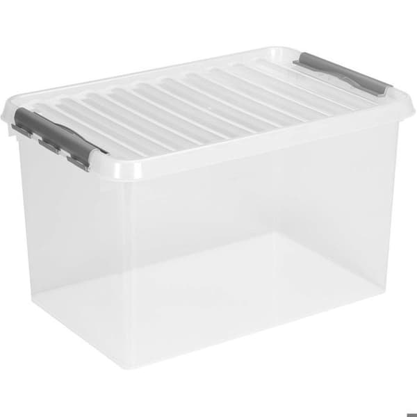 Transparent plastlåda (H)340x(L)600x(B)400mm grå stängning (SUNWARE QLINE Box 62L)