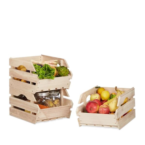 Relaxdays Stapelbar förvaringslåda för träbackar Natur Set med 3 lådor HxBxD: 20 x 27,5 x 38 cm, Nature