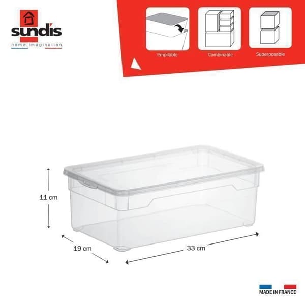 Set om 10 förvaringslådor för skor, i genomskinlig plast, med lock, Sundis CLEAR BOX 5L