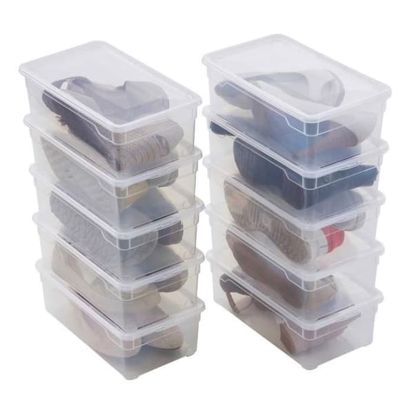Set om 10 förvaringslådor för skor, i genomskinlig plast, med lock, Sundis CLEAR BOX 5L