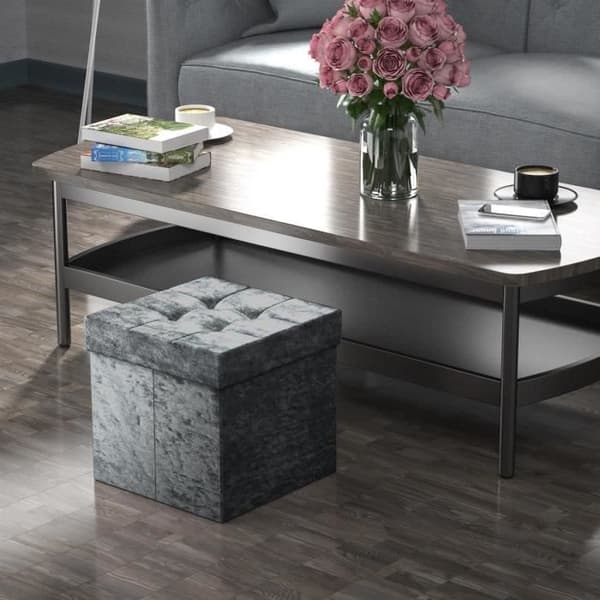 Förvaringsbox pall - INTIRILIFE - 38x38x38 cm - Grå sammet - Modern design - Multifunktionell