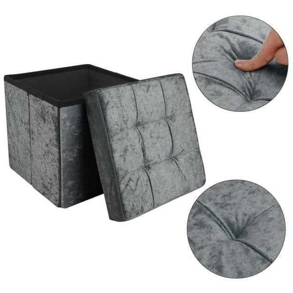 Förvaringsbox pall - INTIRILIFE - 38x38x38 cm - Grå sammet - Modern design - Multifunktionell
