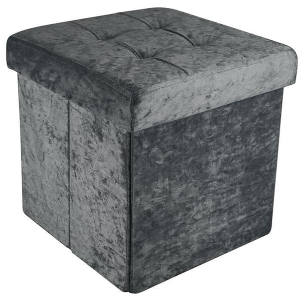 Förvaringsbox pall - INTIRILIFE - 38x38x38 cm - Grå sammet - Modern design - Multifunktionell