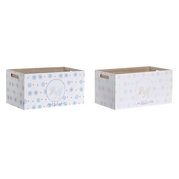 Förvaringslåda DKD Home Decor Blå Rosa Trä MDF 36 x 21 x 18 cm (2 antal)