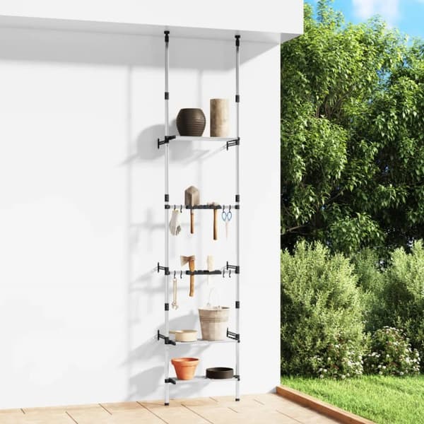 Teleskopisk trädgårdshylla med 3 hyllplan silver aluminium