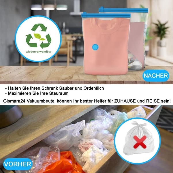 Lollanda 6-pack vakuumpåsar med ventil och handpump – för klädförvaring