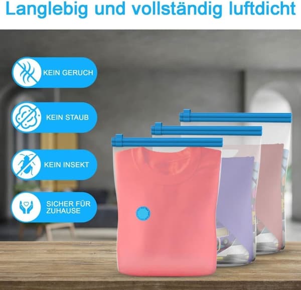 Lollanda 6-pack vakuumpåsar med ventil och handpump – för klädförvaring