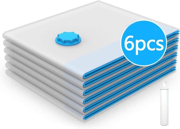 Lollanda 6-pack vakuumpåsar med ventil och handpump – för klädförvaring 60x80cm