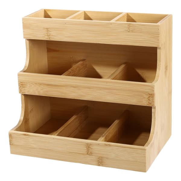 Teebag Organizer, 3 niveauer, 9 rum, bambusmateriale,Træ, 3-niveau