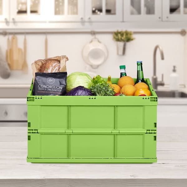 Relaxdays Fällbart lådlock plastförvaringslåda transportlåda 60 liter 31,5 x 58,5 x 40 cm, grön