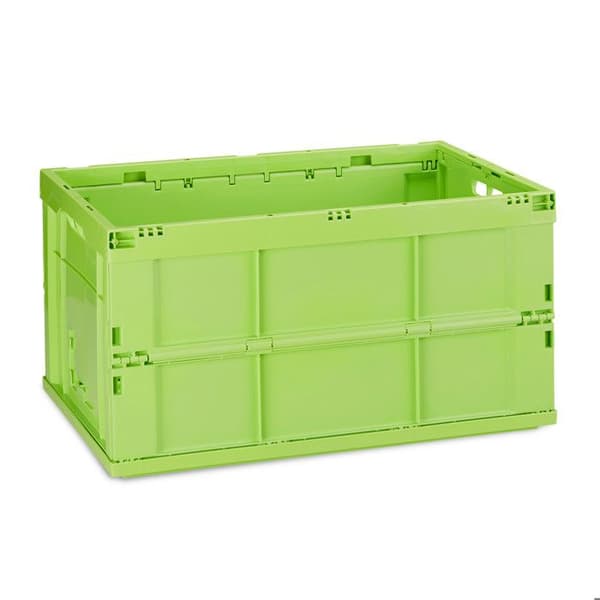 Relaxdays Fällbart lådlock plastförvaringslåda transportlåda 60 liter 31,5 x 58,5 x 40 cm, grön
