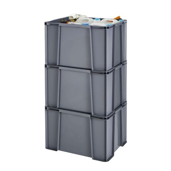 Paket med 3 robusta och förstärkta plastförvaringslådor 45L MASTER BOX - grå