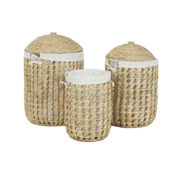 Tvättkorg Home ESPRIT Vit Naturell 3 Delar 46 x 46 x 69 cm