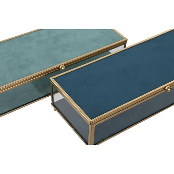 Smykkeskrin DKD Home Decor Krystal Metal Turkisblå Himmelblå 25 x 10 x 5 cm (2 enheder)