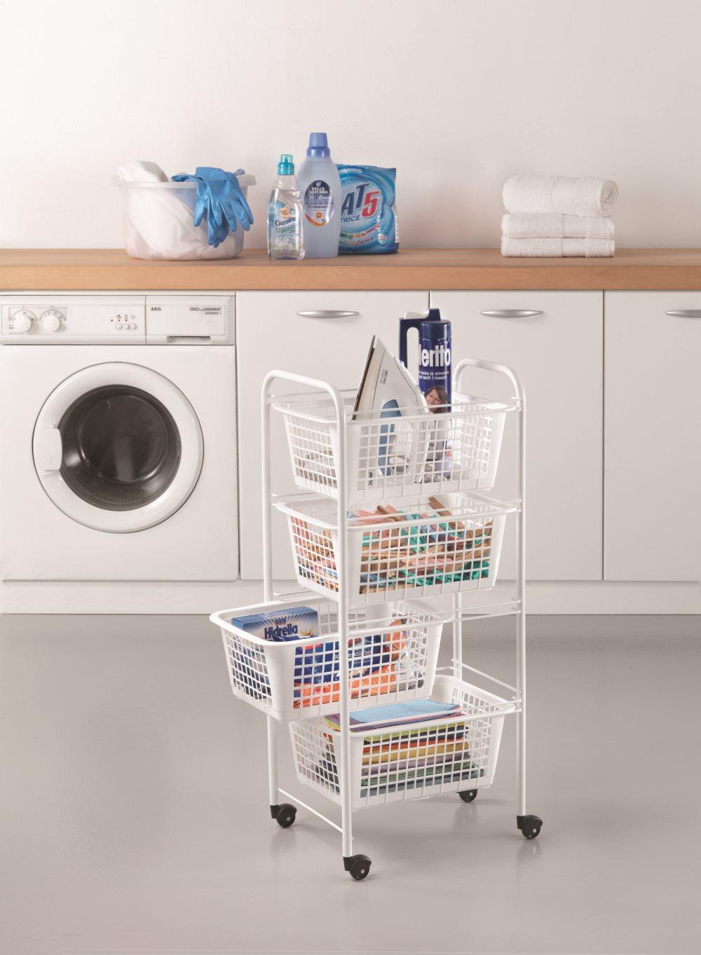 Rullande vagn med 4 flyttbara korgar