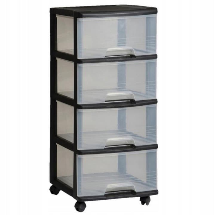 CURVER - Plastbokhylla på hjul, 4 lådor, 20L vardera