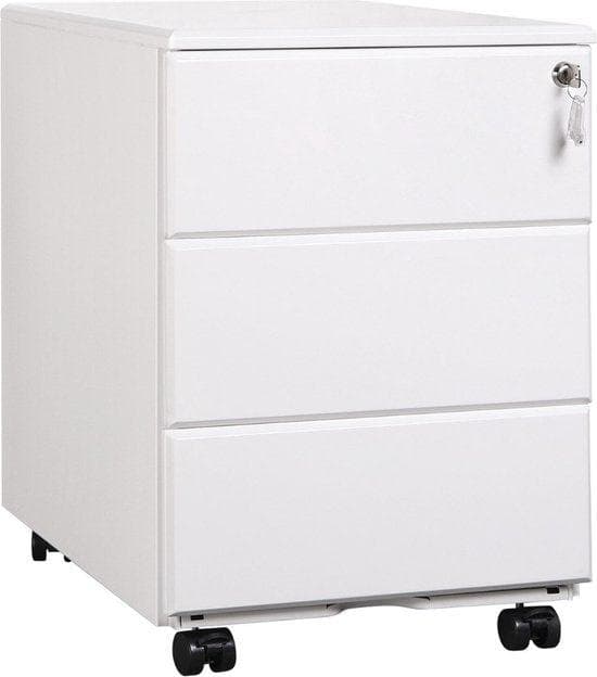 Lådor | Lådor på hjul | 3 lådor | Låsbara | 39 x 58 x 52,4 cm | Vit