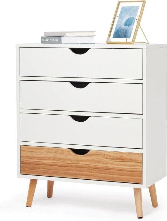 Skandinavisk skänk - byrå Modern - förvaringsskåp med 4 lådor - förvaringsmöbler - kommode - 60x30x73,3 cm - vit