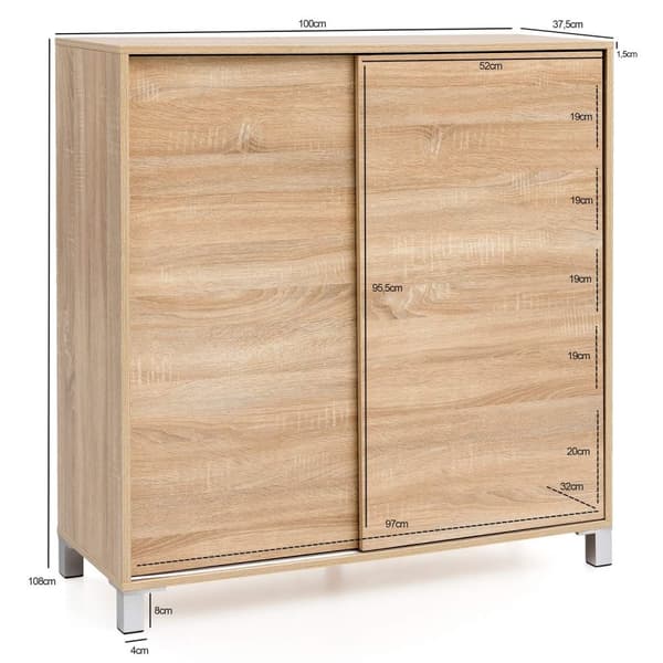 Rootz Skoskåp trä Sonoma 100x108x37,5 cm hylla högt Design skoställ Stort 20 par skor Skohylla hall - Skoförvaringsutrymme sparar - Skoförvaring hallm