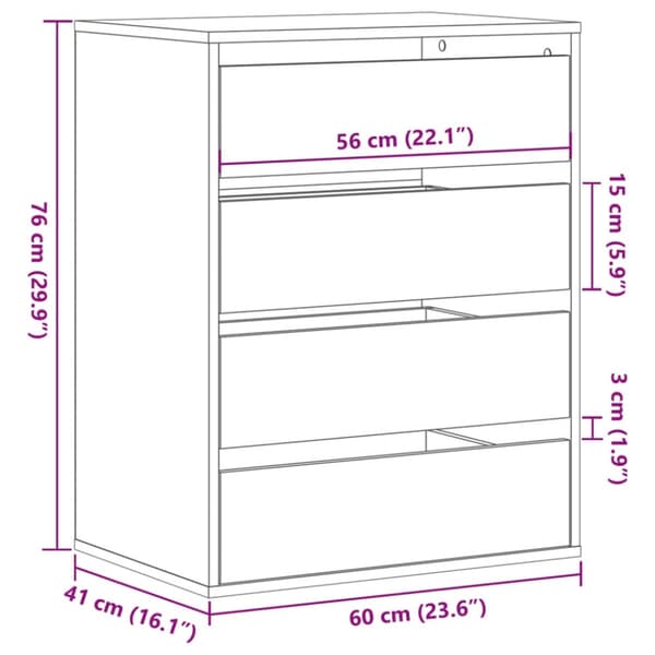 vidaXL Byrå rökfärgad ek 60x41x76 cm konstruerat trä